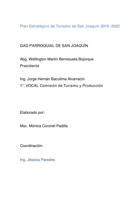 Preview: Plan Estratégico de Turismo de San Joaquín 2019–2022