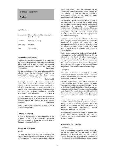 Preview: Cuenca (Ecuador) - ICOMOS Advisory Body Evaluation