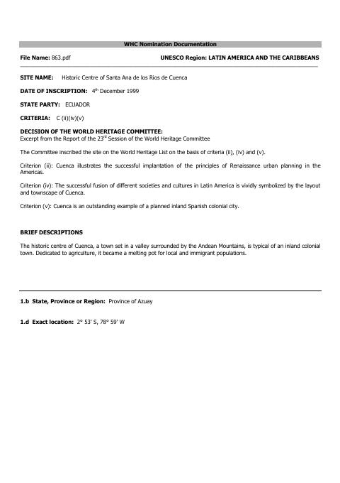Preview: Nomination file 863 - Historic Centre of Santa Ana de los Ríos de Cuenca