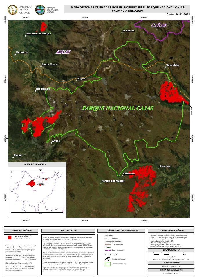 Preview: Mapa de zonas quemadas por el incendio en el Parque Nacional Cajas