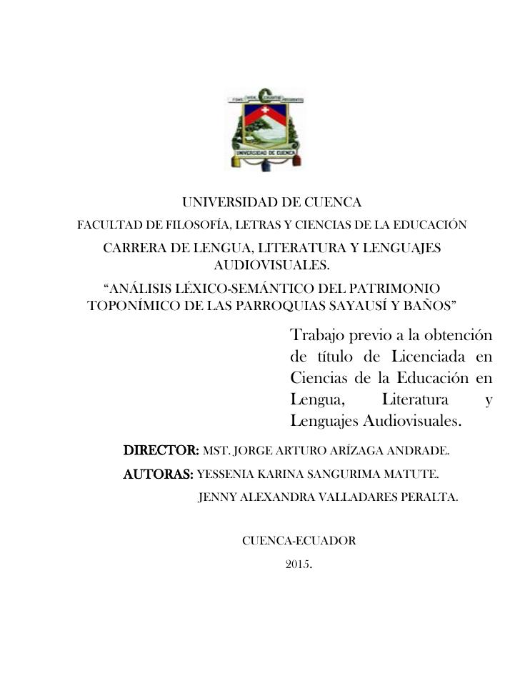 Preview: Análisis léxico-semántico del patrimonio toponímico de las parroquias Sayausí y Baños