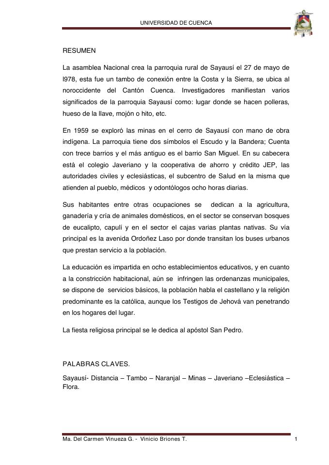Preview: Monografía de la parroquia rural de Sayausí
