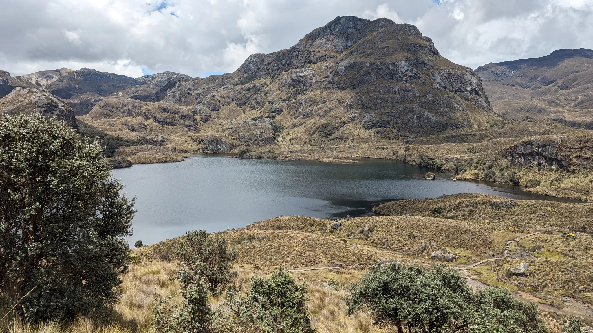 Highland lake and rocky peaks. The water body is not securely named.