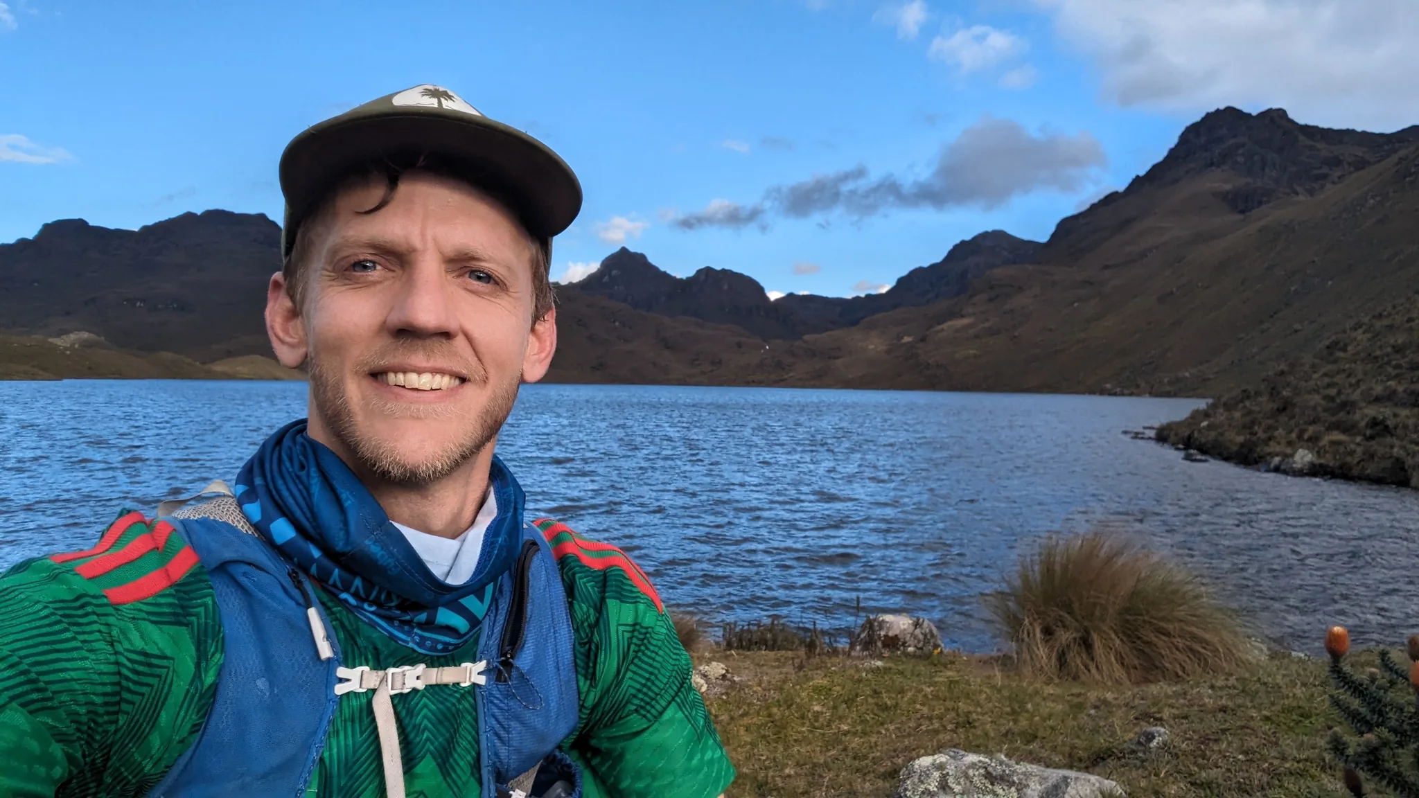Self-portrait beside Luspa under blue skies.