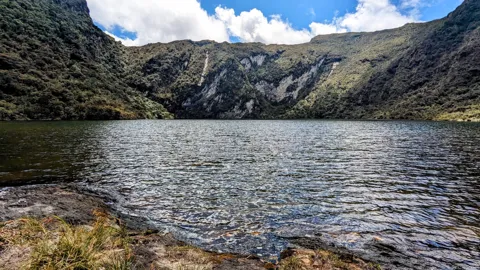 Mountain lake under clouds. The water body is not securely named.