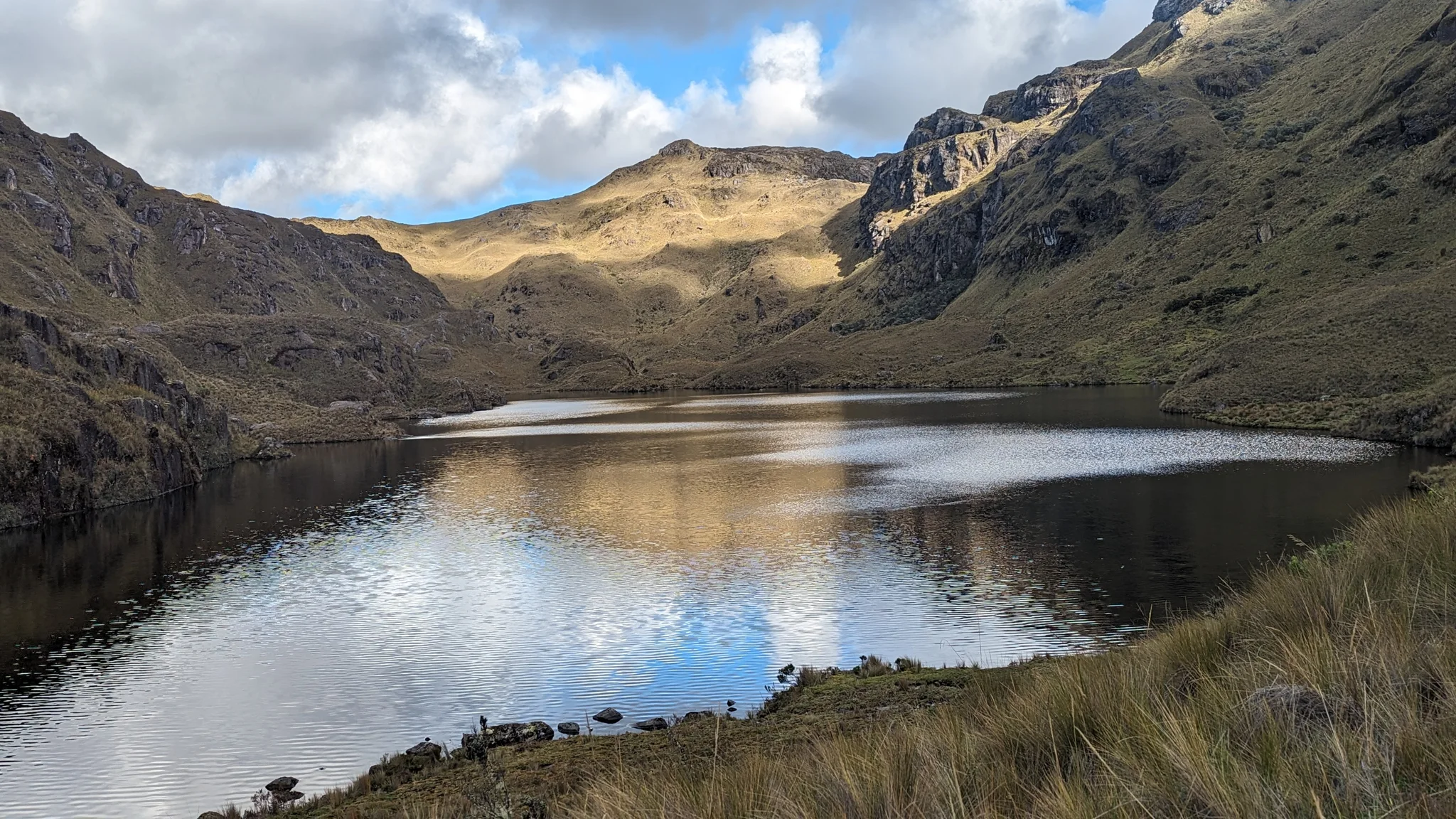 Reflective mountain lake.