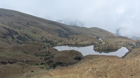An unnamed lake and peninsula near Cerro Minas. The water body is not securely named.