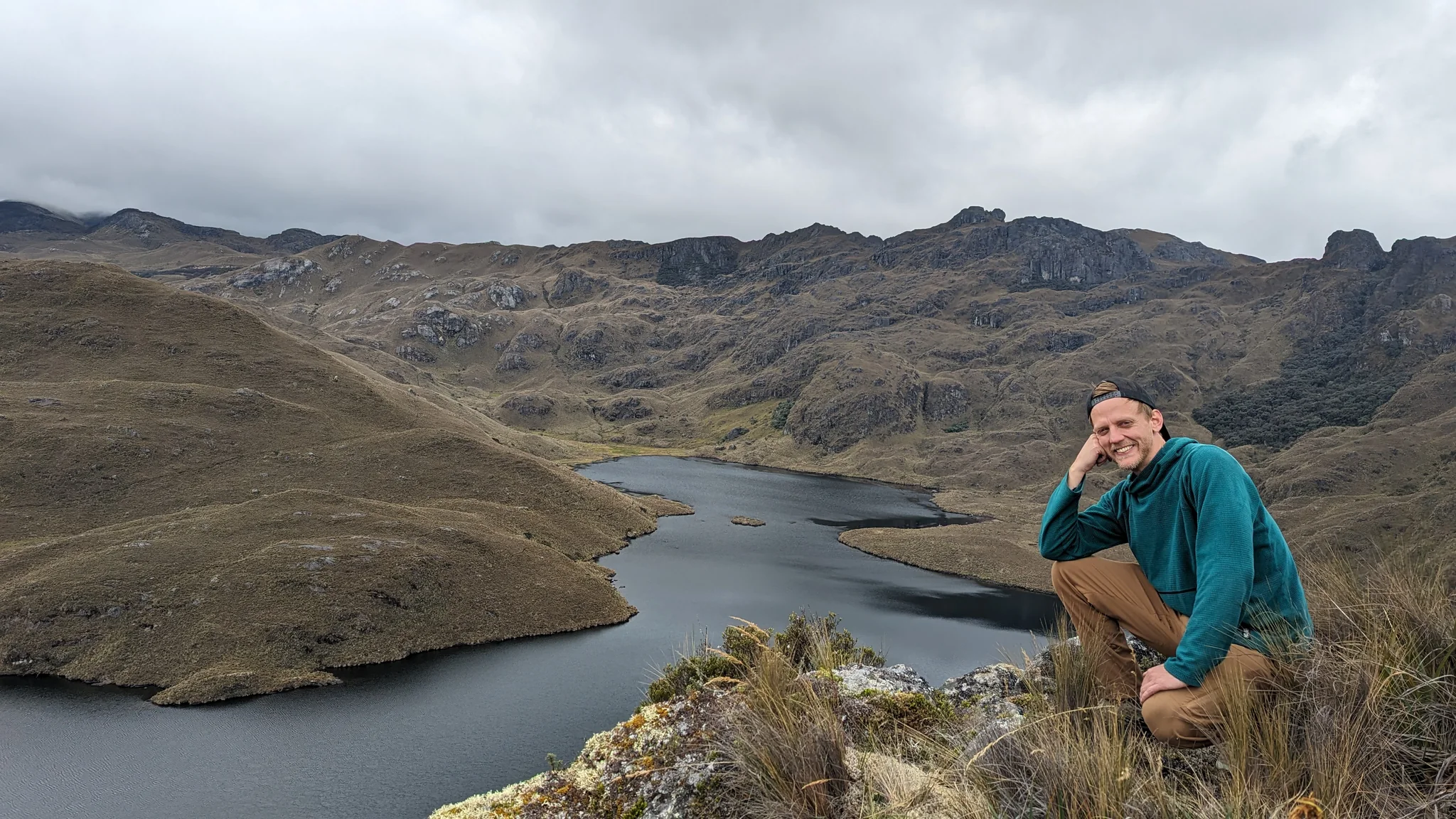 Walker above a bend in Laguna Larga.