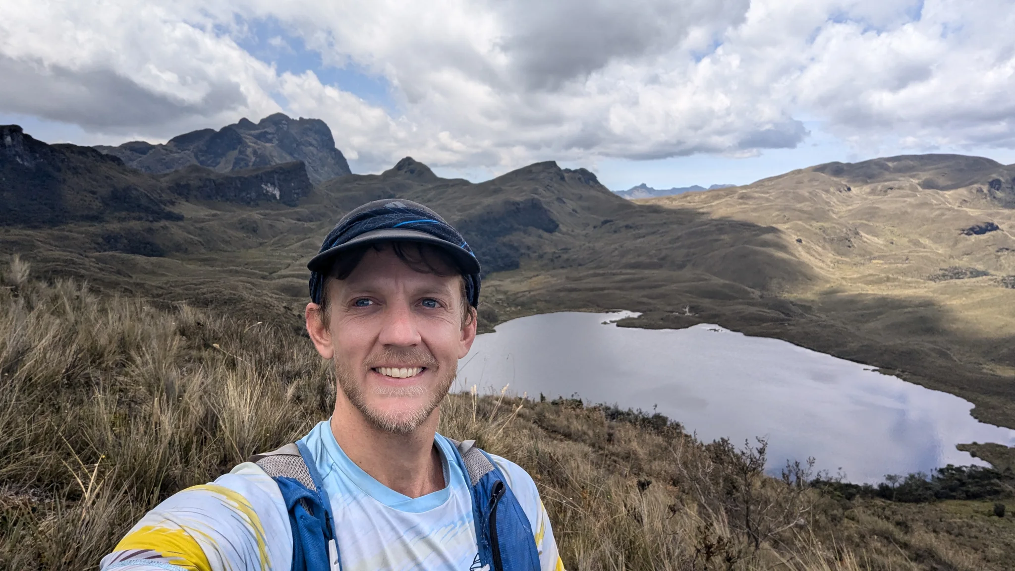 Runner selfie by highland lake.