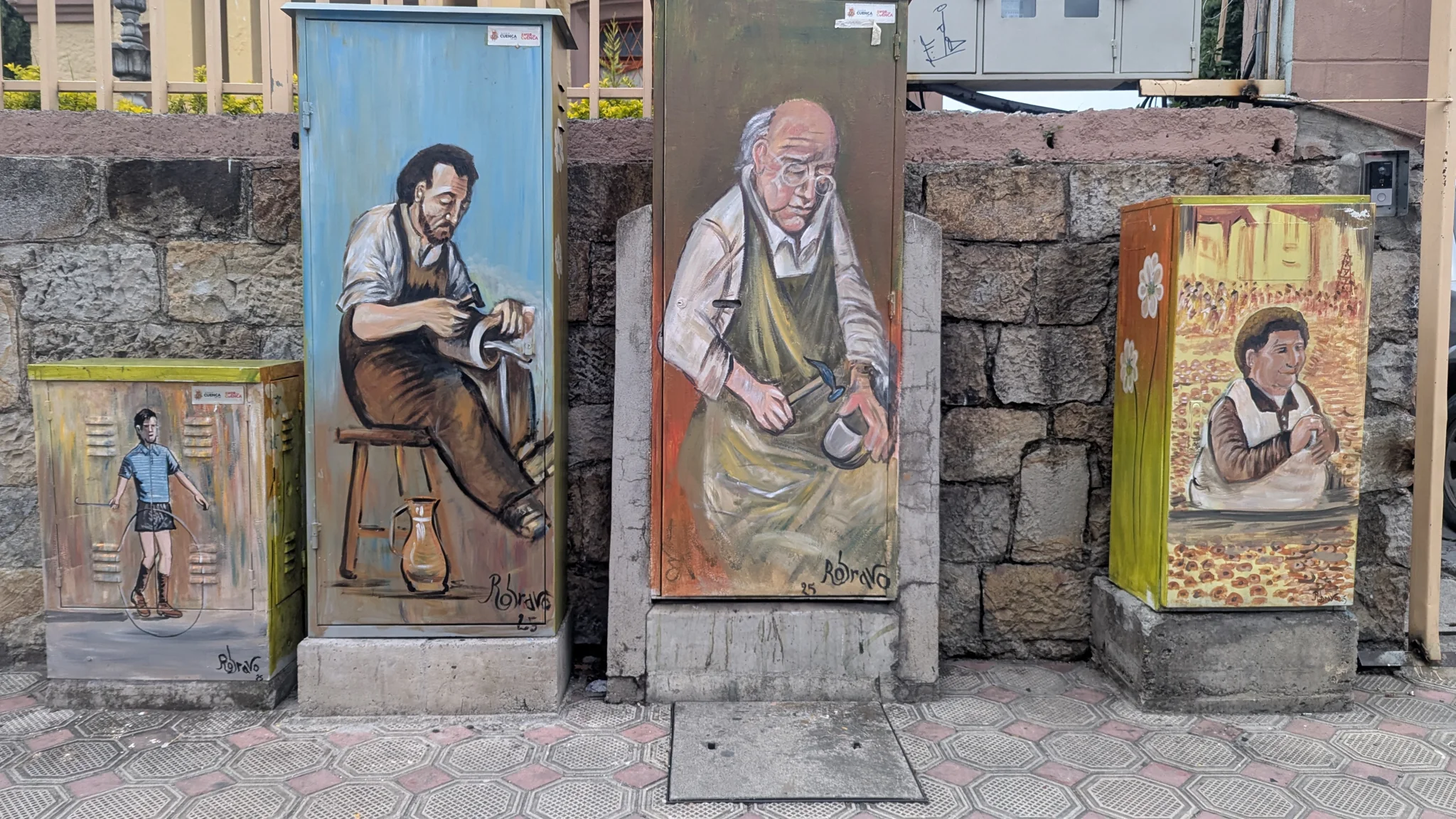 Portraits on old wooden doors