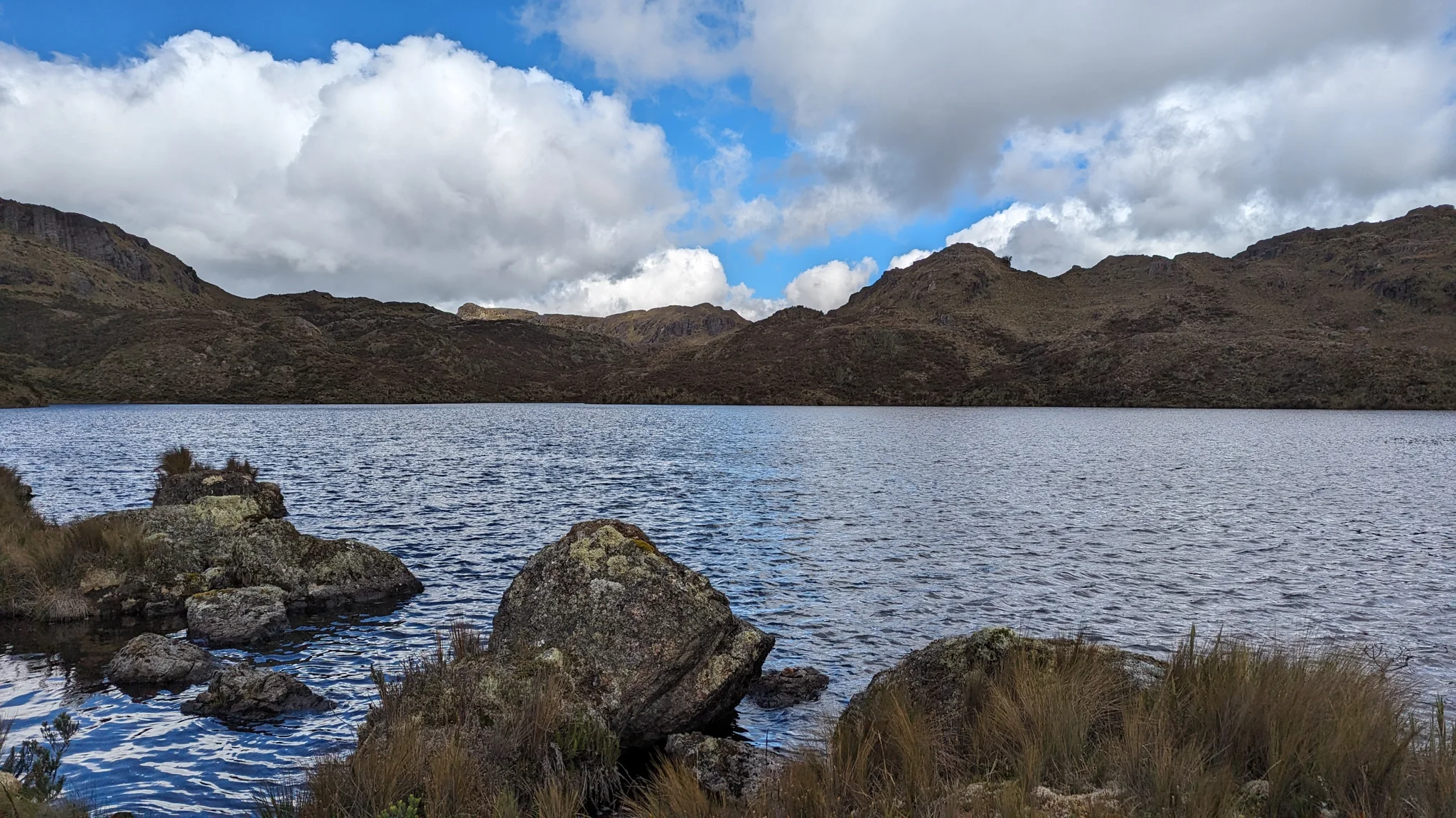Highland lake with blue sky.
