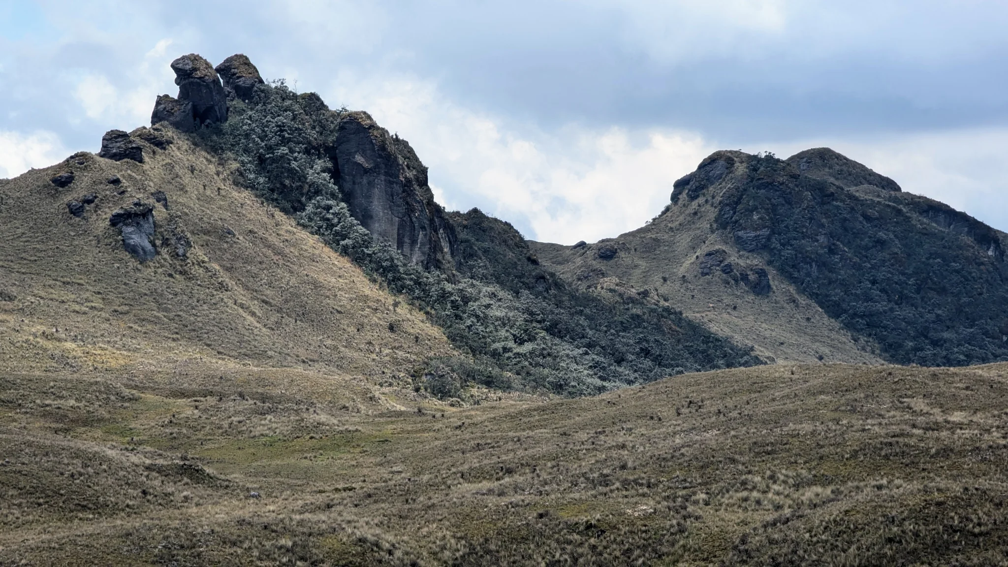 Dark rock rising from the grassland