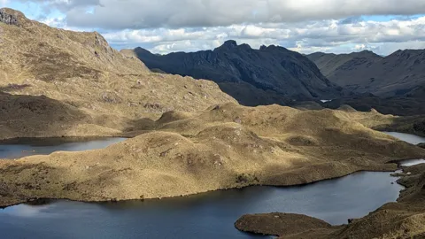 Lagoons below mountain ridge.