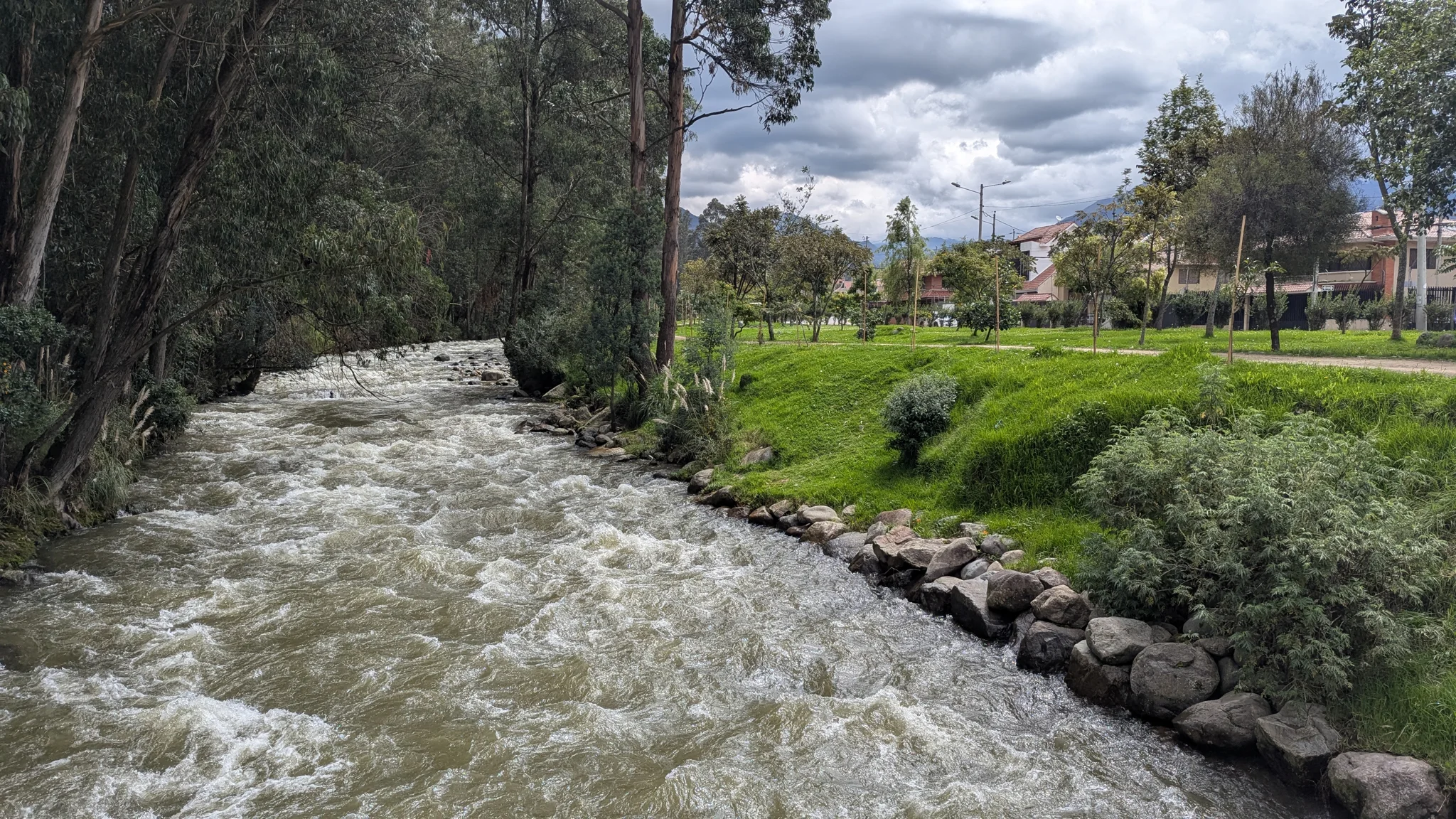 Fast water beside the riverside path